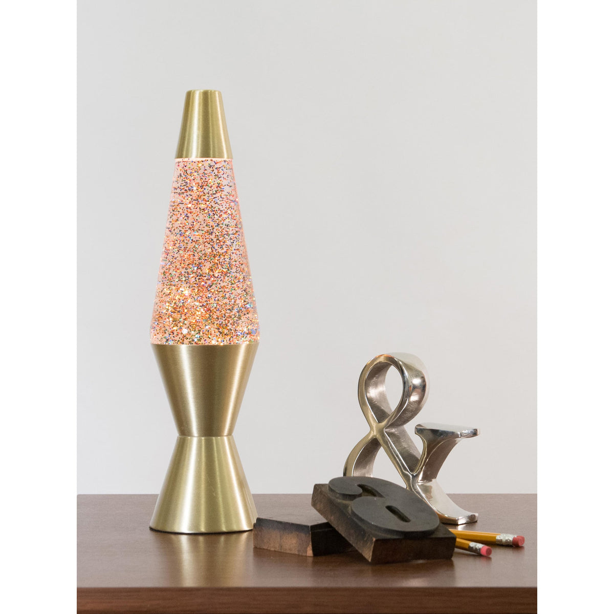 14.5″ LAVA LAMP RAINBOW GLITTER – CLEAR/GOLD - US 4757